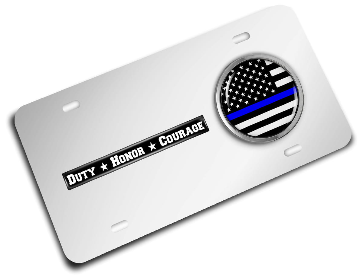 Duty Honor Courage Thin Blue Line - Stainless Steel Car License Plate Duty Honor Courage Thin Blue Line - Stainless Steel Car License Plate